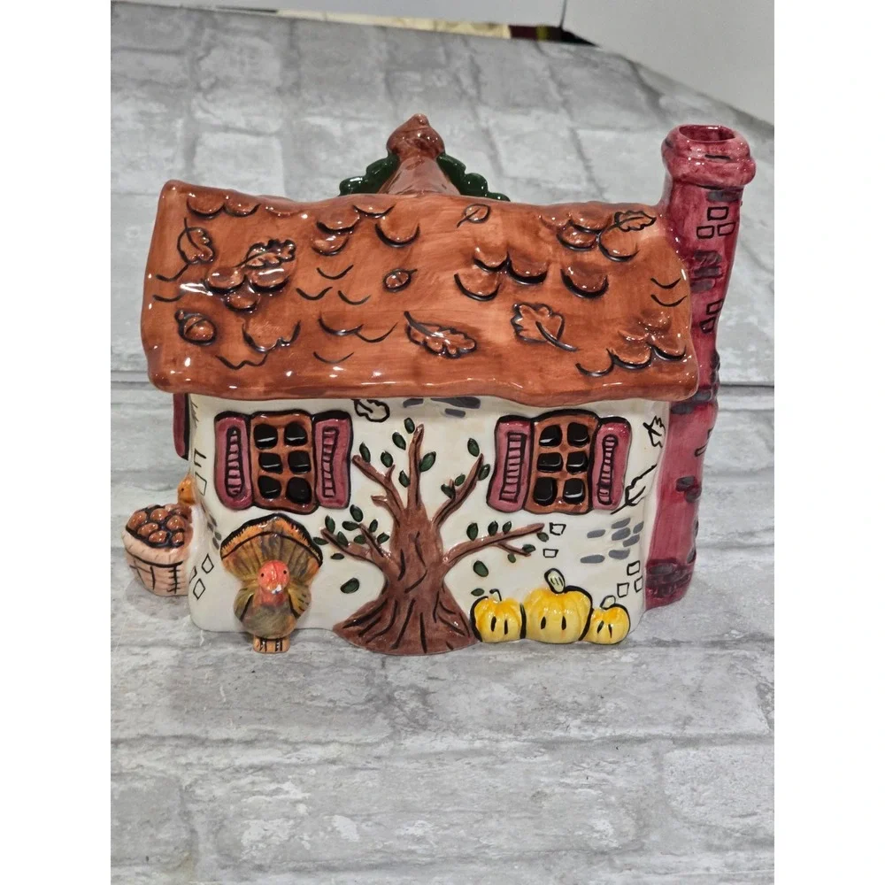 Russ‎ Berrie Thanksgiving Fall House Porcelain Votive Hand Painted  Autumn Theme